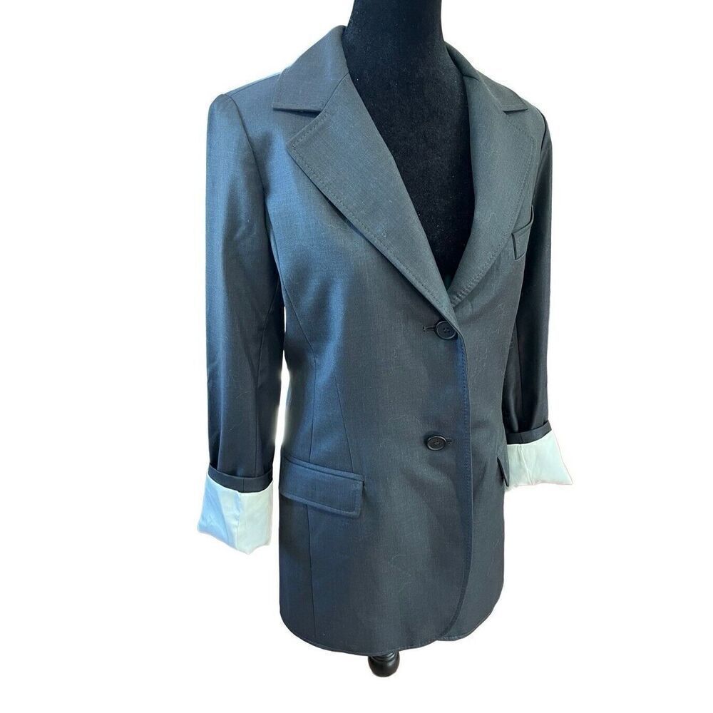 Smythe Blazer Classic Boyfriend Lined Wool & Cashmere Charcoal Gray Size 8